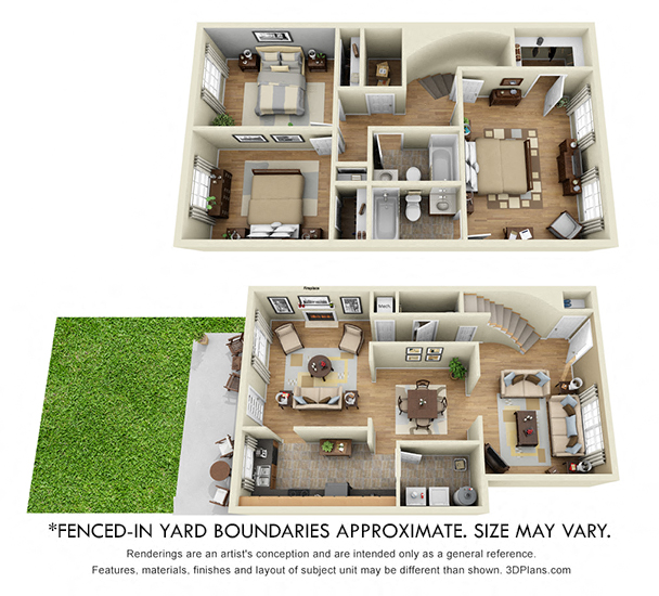 Floor plan for 3 beds, 2.5 baths, 1820 sqft